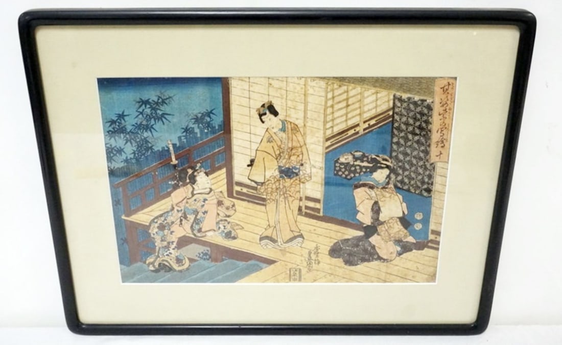 JAPANESE WOOD BLOCK: FRAMED AND MATTED JAPANESE WOOD BLOCK, APPROXIMATELY 18 IN X 14 IN OVERALL