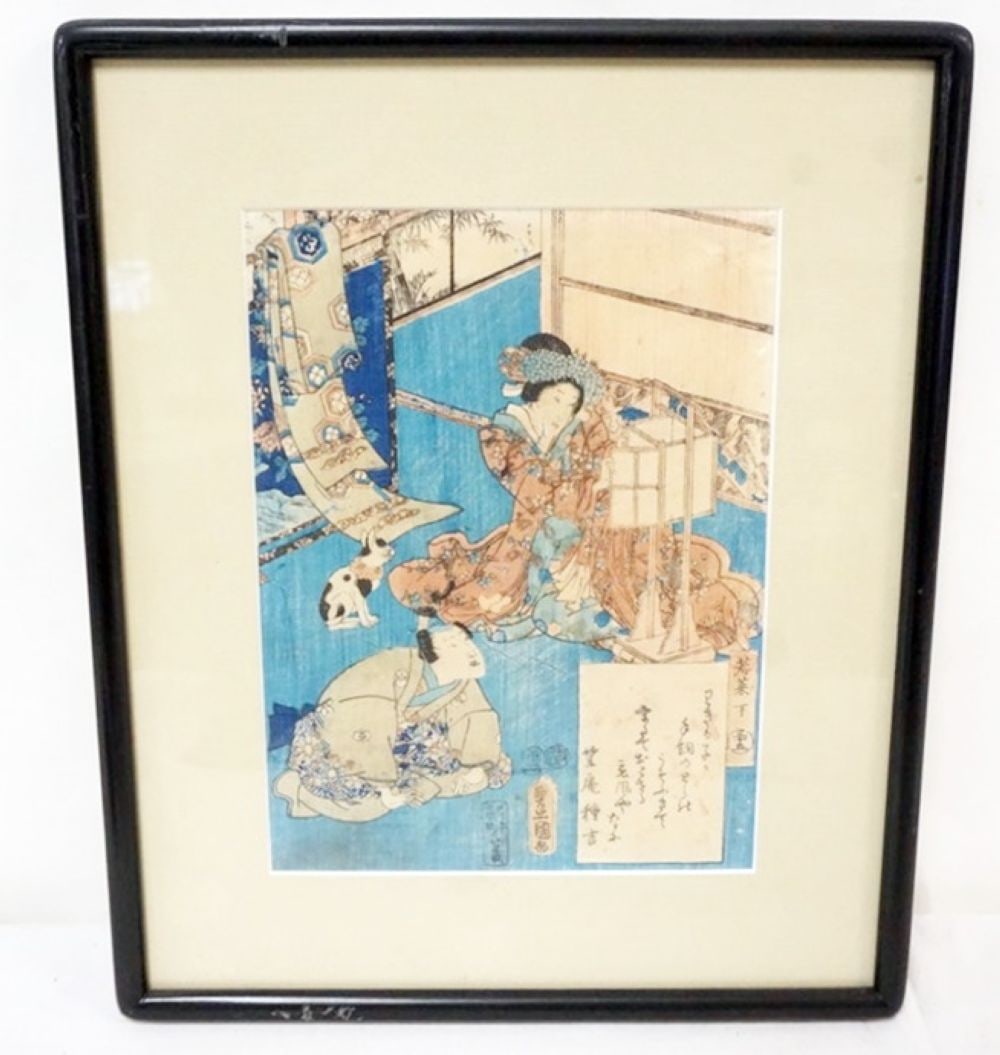 JAPANESE WOOD BLOCK: FRAMED AND MATTED JAPANESE WOOD BLOCK, APPROXIMATELY 12 IN X 14 IN OVERALL