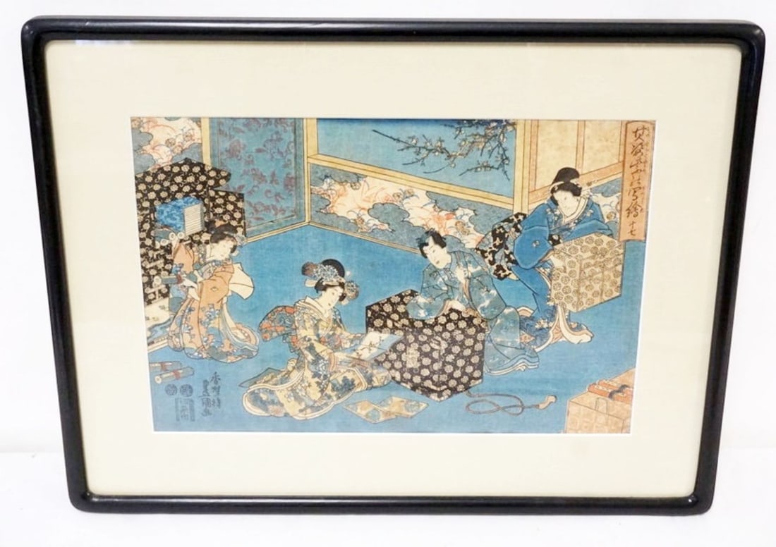 JAPANESE WOOD BLOCK: FRAMED AND MATTED JAPANESE WOOD BLOCK, APPROXIMATELY 14 IN X 18 IN OVERALL
