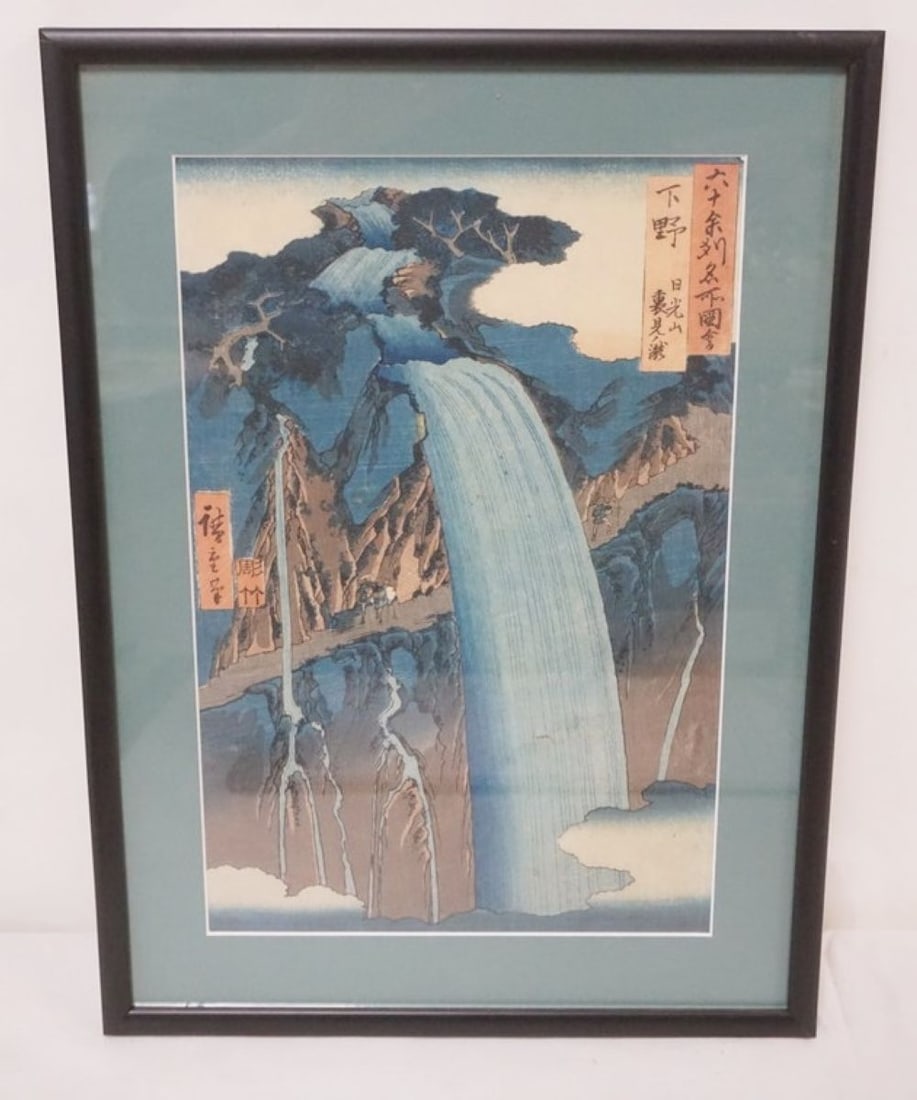 JAPANESE WOOD BLOCK: FRAMED AND MATTED JAPANESE WOOD BLOCK, APPROXIMATELY 13 IN X 17 IN OVERALL