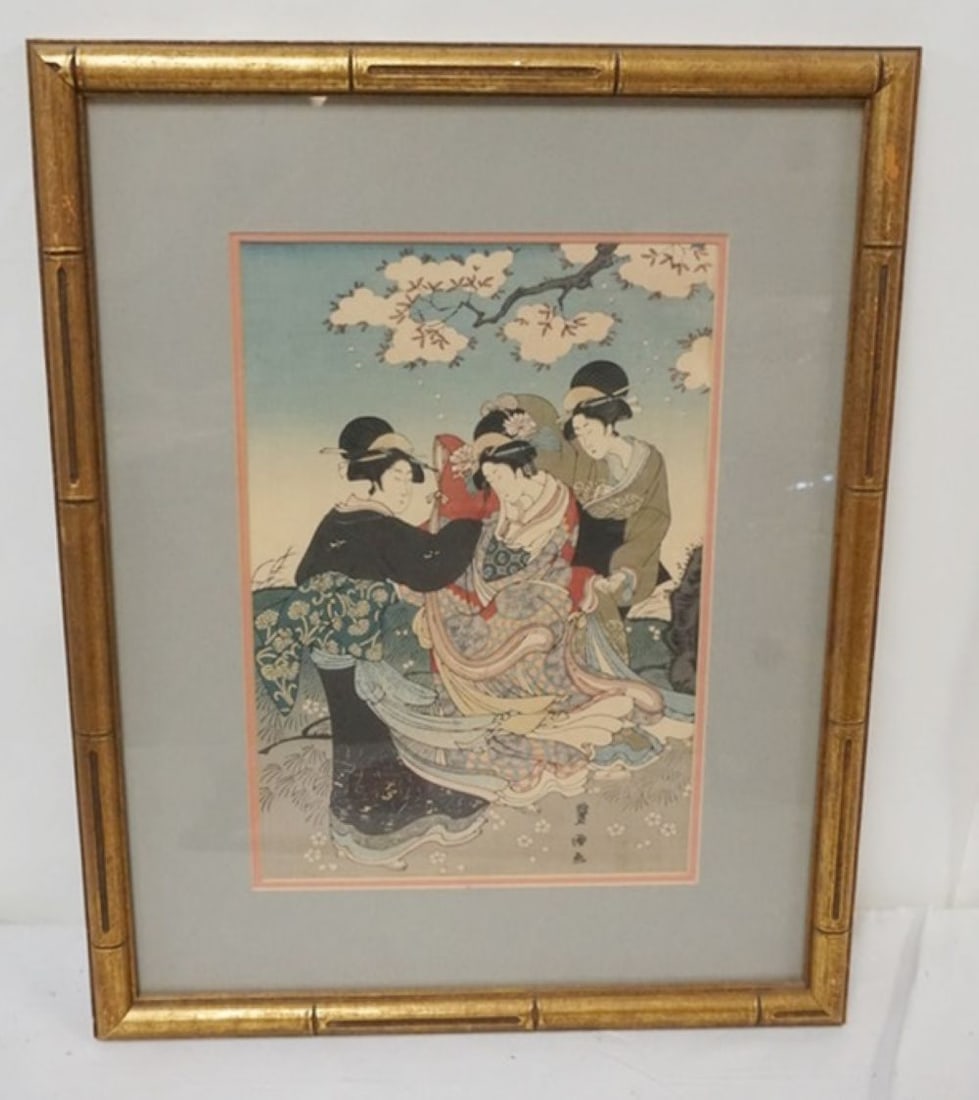 JAPANESE WOOD BLOCK: FRAMED JAPANESE WOOD BLOCK PRINT, APPROXIMATELY 17 IN X 22 IN OVERALL
