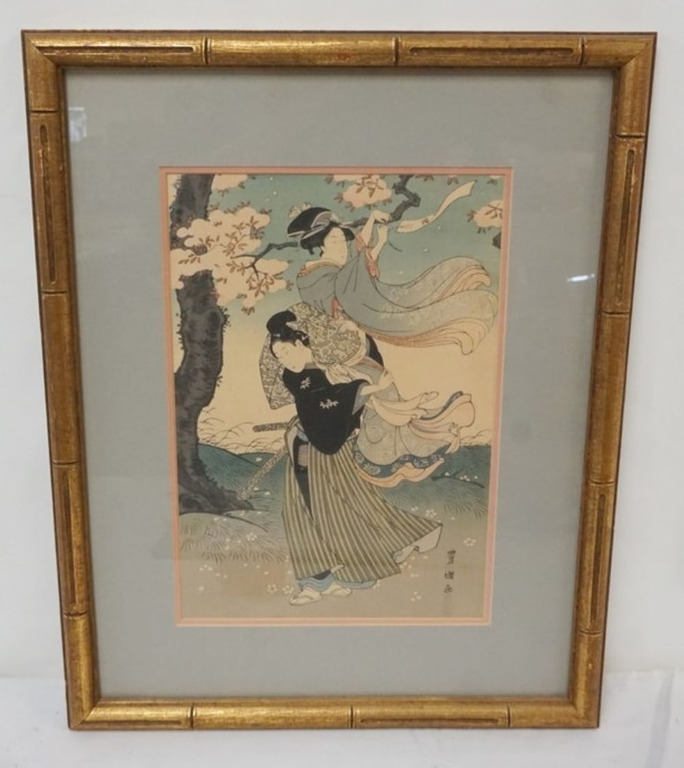 JAPANESE WOOD BLOCK: FRAMED JAPANESE WOOD BLOCK PRINT, APPROXIMATELY 17 IN X 22 IN OVERALL
