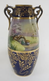 HAND PAINTED COBALT BLUE NIPPON VASE