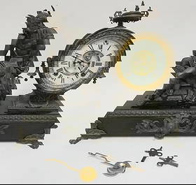 ANSONIA MERCURY MANTLE CLOCK: ANSONIA *MERCURY* MANTLE CLOCK, APPROXIMATELY 7 IN X 8 IN X 15 IN H, LOST WING TIP