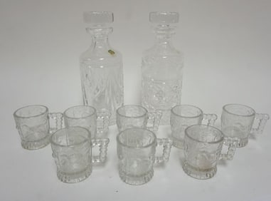 WATERFORD CRYSTAL DECANTOR AND EMBOSSED CHILD MUGS