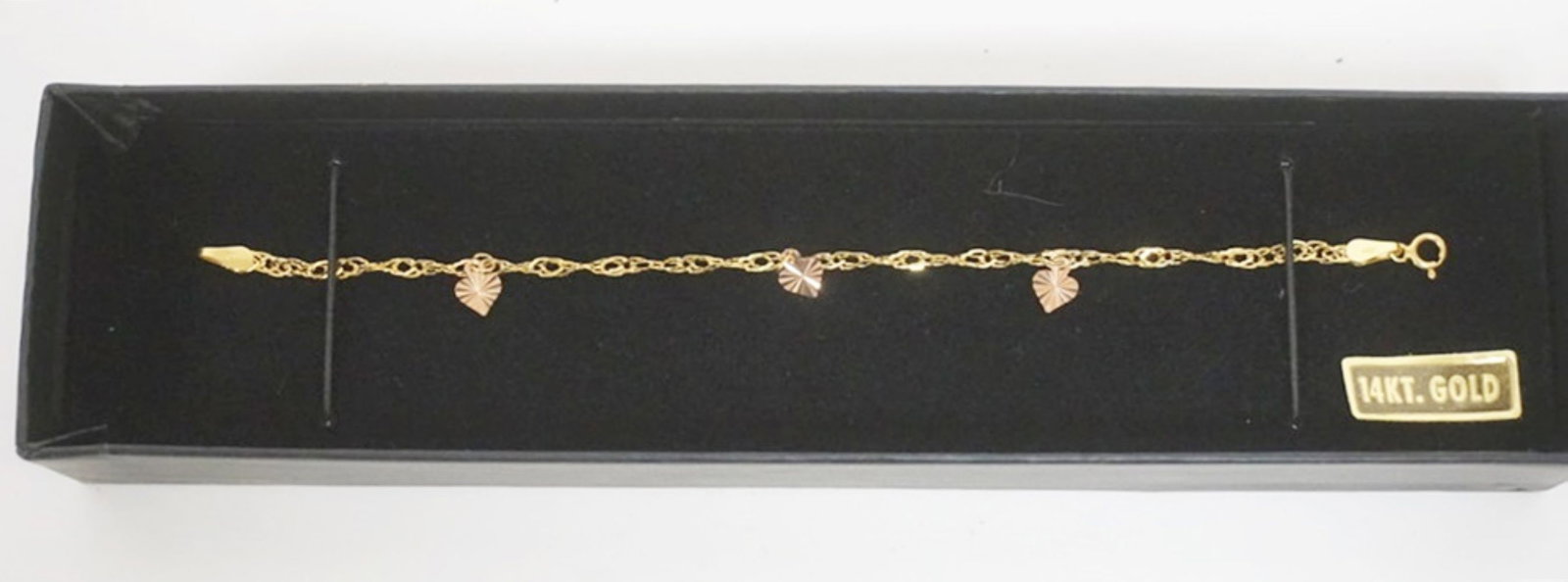 14K GOLD LADIES HEART CHARM BRACELET: 14K GOLD LADIES HEART CHARM BRACELET, APPROXIMTELY 7 IN LONG, 1.58 DWT