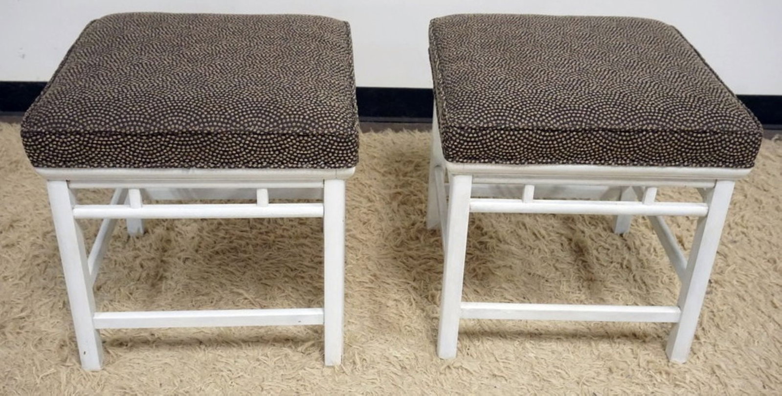 UPHOLSTERED STOOLS: PAIR OF UPHOLSTERED STOOLS, EACH APPROXIMATELY 20 IN SQ X 20 IN H