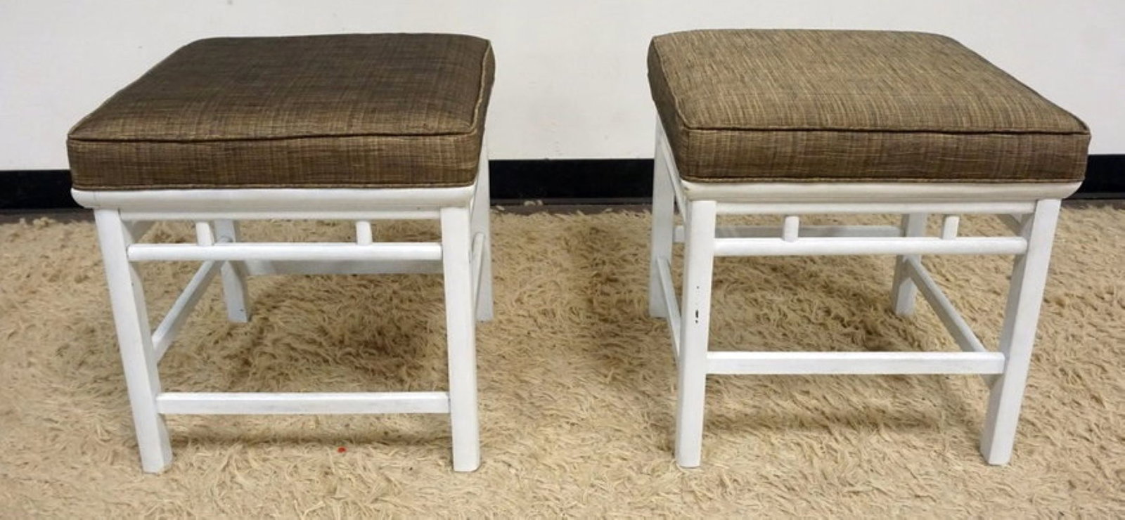 UPHOLSTERED STOOLS: PAIR OF UPHOLSTERED STOOLS, EACH APPROXIMATELY 20 IN SQ X 20 IN H