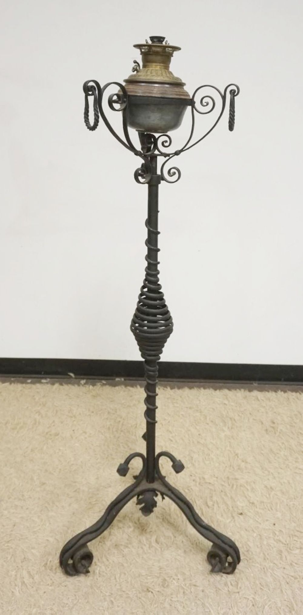 ORNATE METAL ADJUSTABLE PIANO LAMP: ORNATE METAL ADJUSTABLE PIANO LAMP, APPROXIMATELY 57 IN HIGH