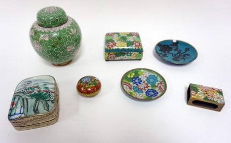 GROUP OF ASSORTED CLOISONNE & CHINESE COVERED BOX