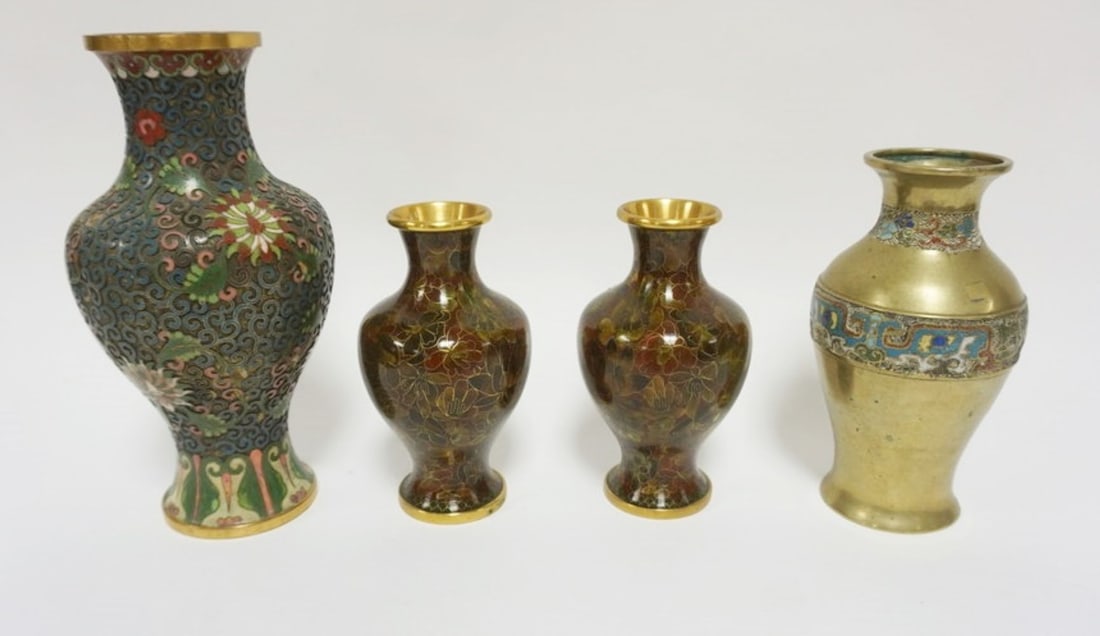 GROUP OF ASSORTED CLOISONNE VASES (1 of 5)