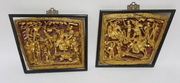 ASIAN CARVED WOOD SCENIC PANELS