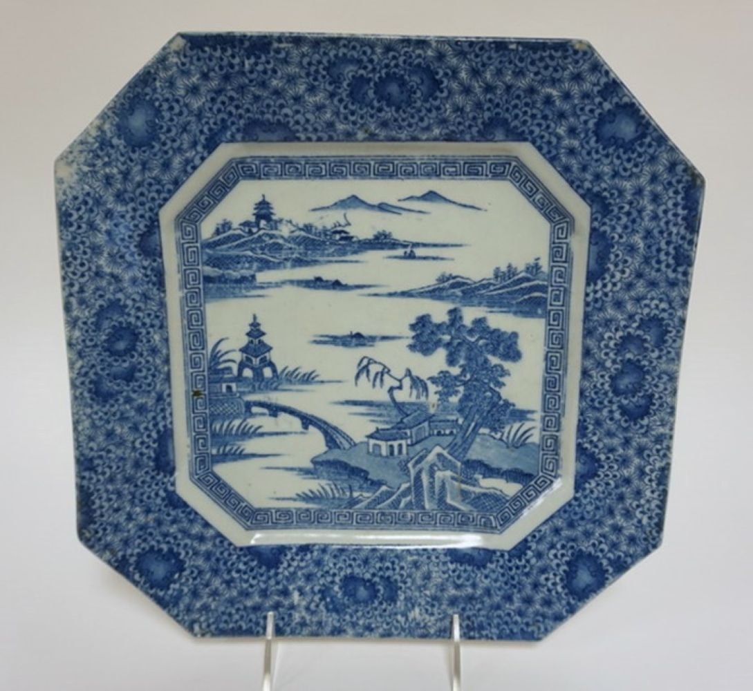 JAPANESE BLUE & WHITE PORCELAIN TRANSFER PLATE: JAPANESE BLUE & WHITE PORCELAIN TRANSFER PLATE, APPROXIMATELY 1 1/4 IN X 11 1/2 IN