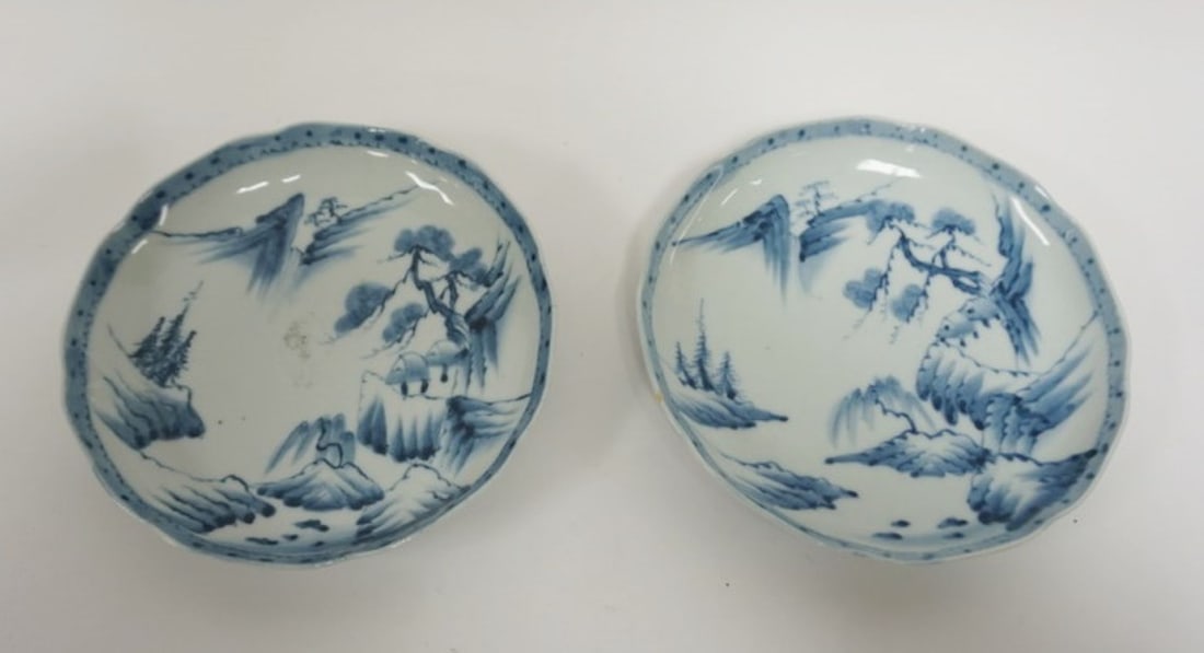 JAPANESE 2 PORCELAIN BLUE & WHITE TRANSFER BOWLS (1 of 4)
