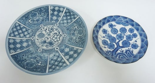 2 JAPANESE BLUE & WHITE PORCELAIN TRANSFER PLATES