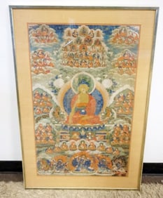 THANGKA HAND PAINTED, LARGE IN FRAME
