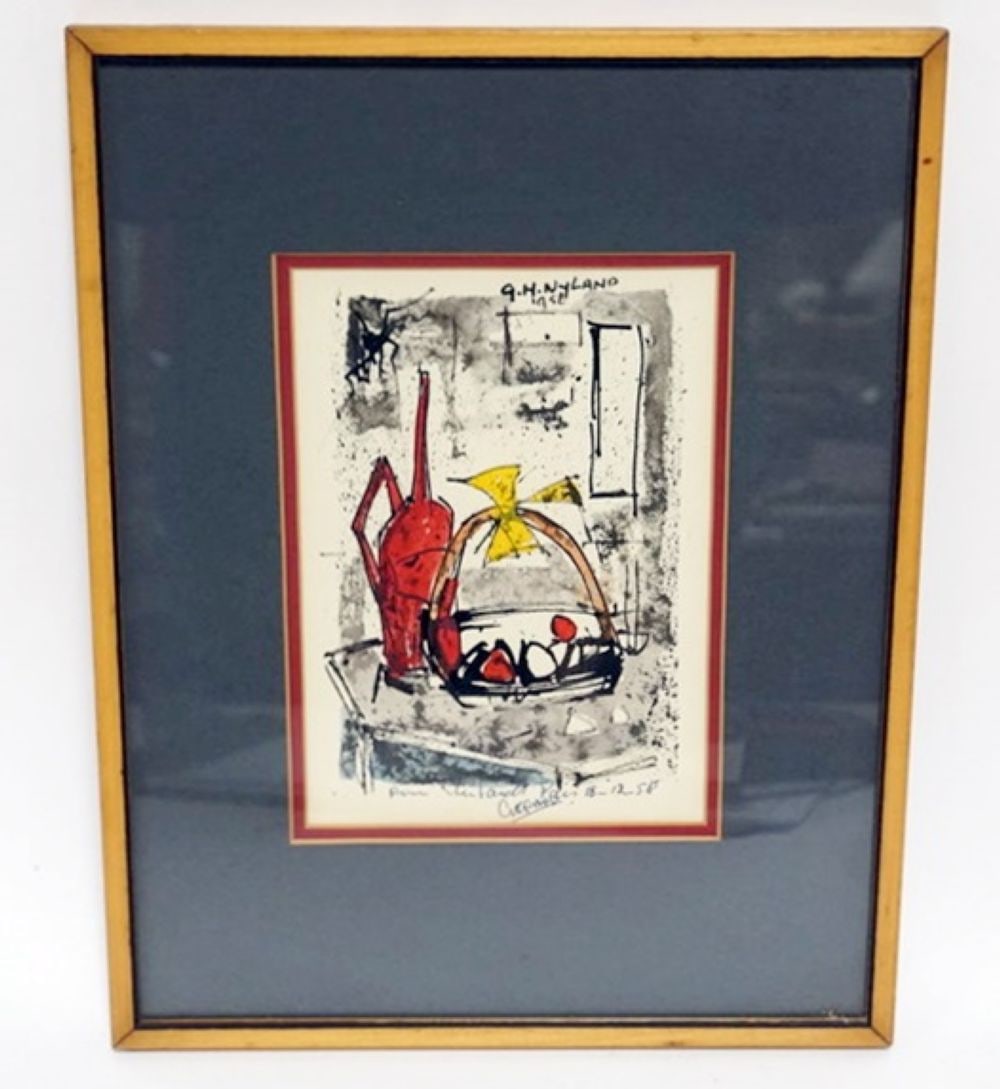 G.H. NYLAND ARTIST SIGNED WATERCOLOR: G.H. NYLAND ARTIST SIGNED WATERCOLOR FRAMED & MATTED, IMPRESSIONIST DATED 1958, APPROXIMATELY 10 1/2 IN X 13 1/2 IN OVERALL