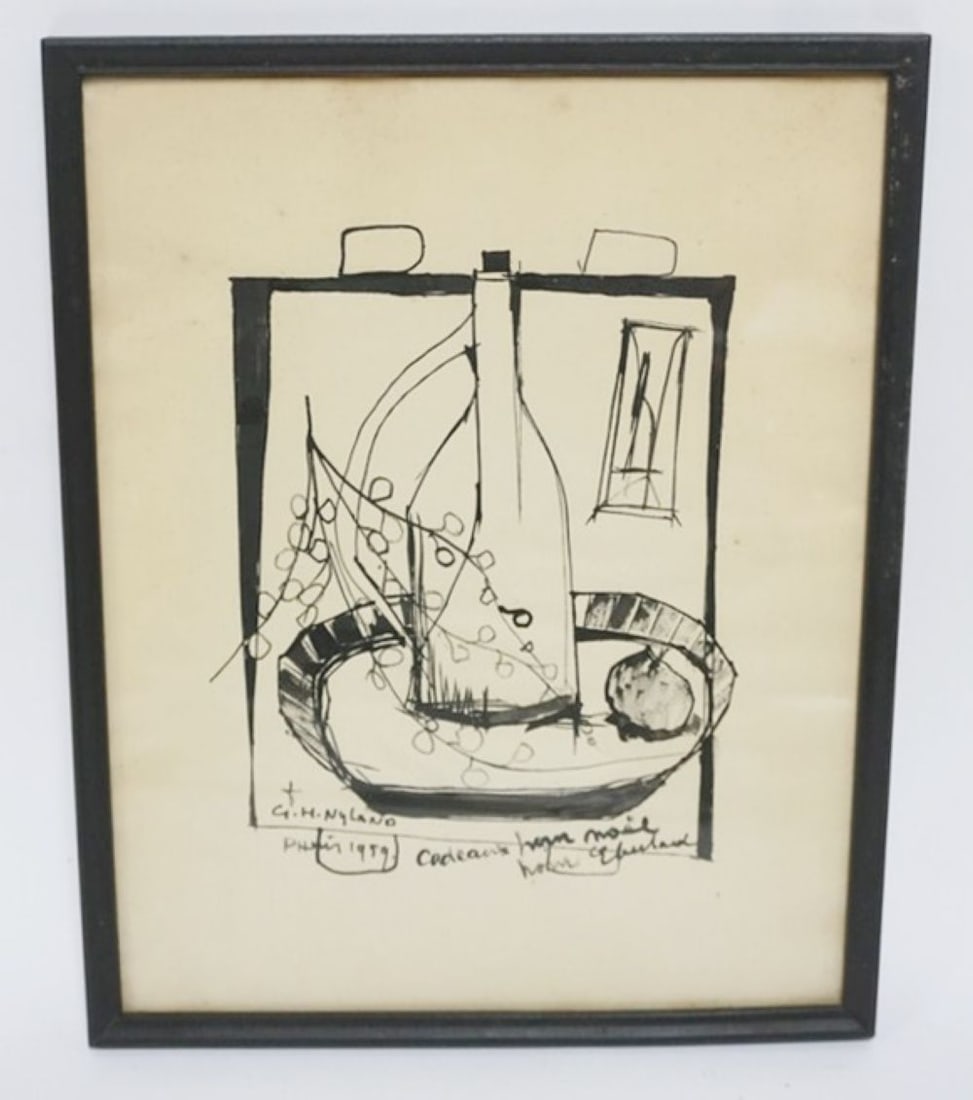 G.H. NYLAND FRAMED IMPRESSIONIST INK DRAWING: G.H. NYLAND FRAMED IMPRESSIONIST INK DRAWING 1959