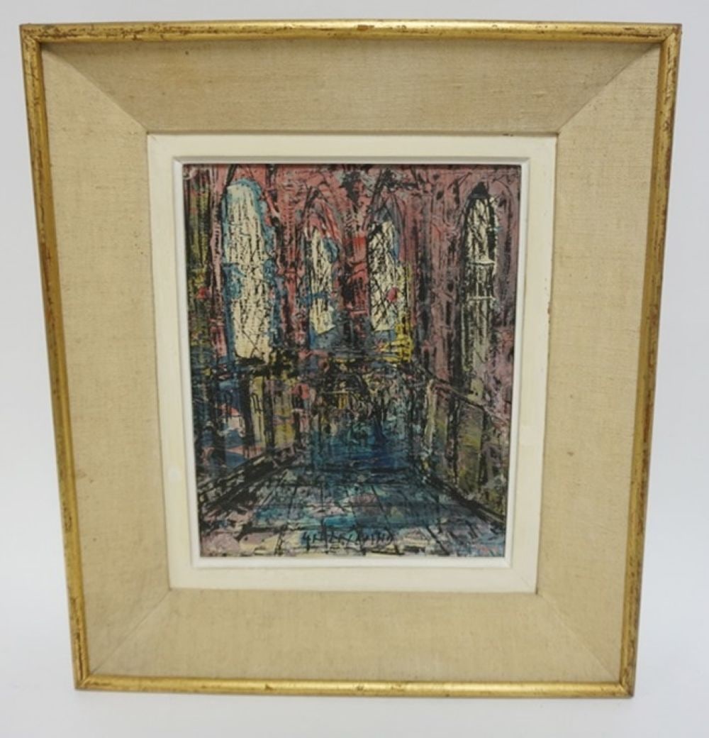 G.H. NYLAND OIL PAINTING ON BOARD: G.H. NYLAND OIL PAINTING ON BOARD *LA SAINTE CHAPELLE-PARIS* 1958, APPROXIMATELY 14 IN X 16 IN OVERALL