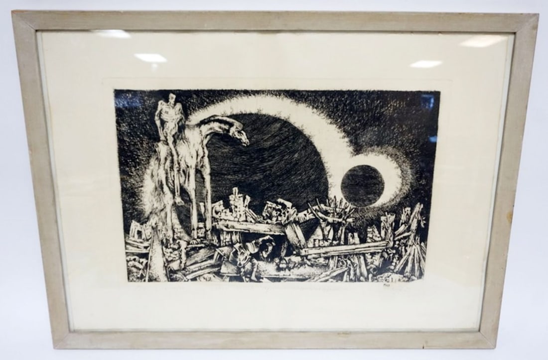 PETER GRAU FRAMED ENGRAVING: PETER GRAU FRAMED ENGRAVING, 14/40, APPROXIMATELY 33 IN X 24 IN OVERALL
