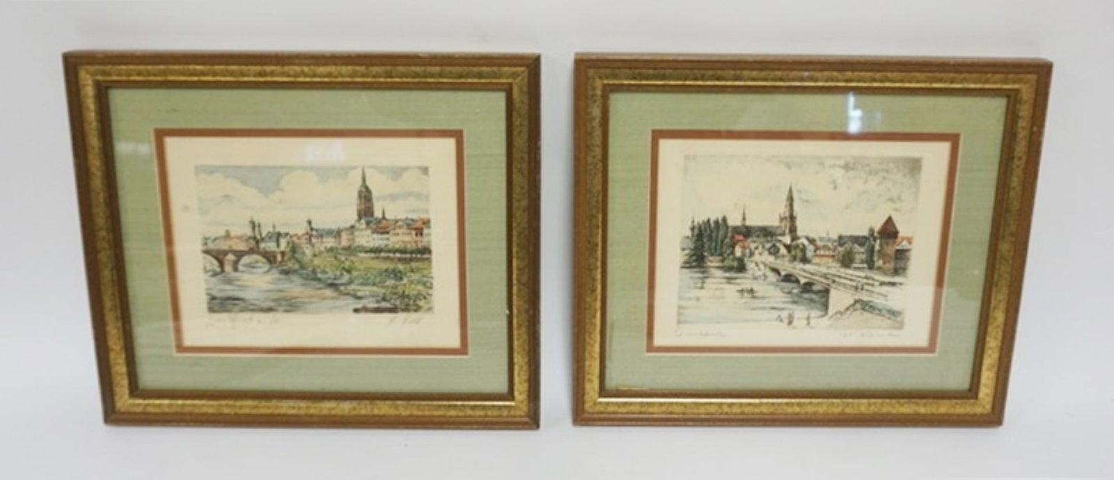 COLORED ENGRAVINGS: PAIR OF COLORED ENGRAVINGS OF CONTINENTAL WATERWAYS, EACH APPROXIMATELY 12 IN X 14 IN OVERALL