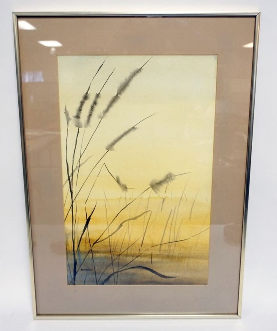 WALLY KAIN WATERCOLOR: WATERCOLOR OF MARSH BY WALLY KAIN, PRINCETON NJ ARTIST, APPROXIMATELY 20 IN X 27 IN OVERALL