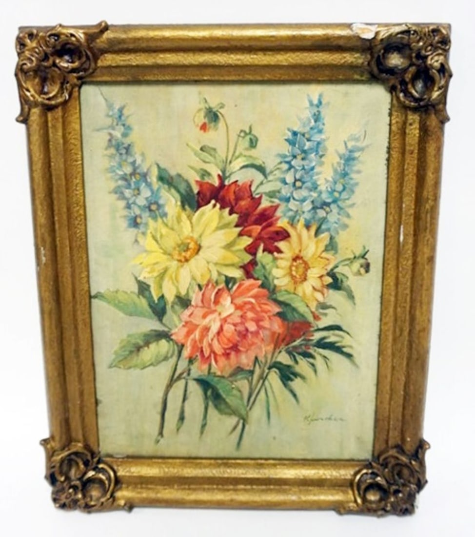 ARTIST SIGNED OIL PAINTING: OIL PAINTING ON CANVAS, STILL LIFE, ARTIST SIGNED, APPROXIMATELY 18 1/2 IN X 14 1/2 IN OVERALL, LOSS TO FRAME