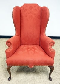 BAKER UPHOLSTERED QUEEN ANNE STYLE WING CHAIR