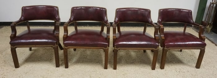 SET OF 4 LEATHER CRAFT ARMCHAIRS