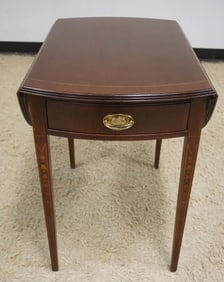 ETHAN ALLEN MAHOGANY ONE DRAWER DROP LEAF STAND