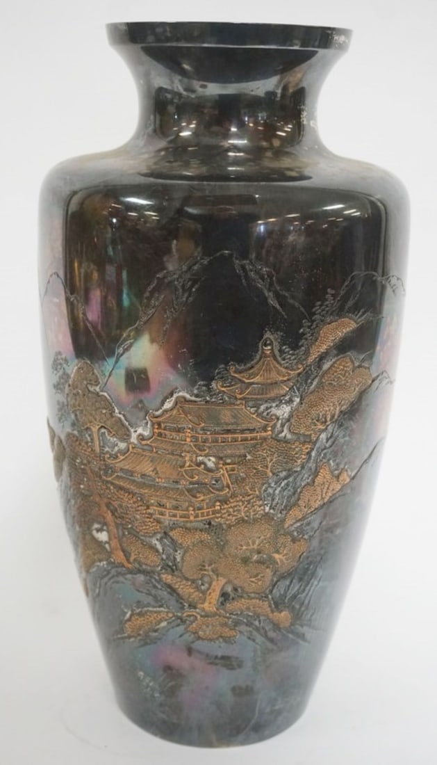 SILVER MIXED METAL CHINESE VASE (1 of 7)