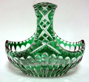 EMERALD CUT TO CLEAR GLASS BASKET