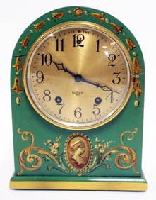 GILBERT PAINT DECORATED SHELF CLOCK