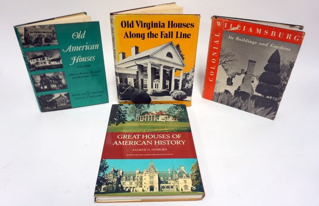 VINTAGE ARCHITECTUAL HISTORIAL HOUSE BOOKS: GROUP OF VINTAGE ARCHITECTUAL HISTORIAL HOUSE BOOKS, MOSTLY VIRGINIA AND WILLIAMSBURG