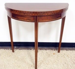 MAHOGANY DEMILUNE FLIP TOP TABLE
