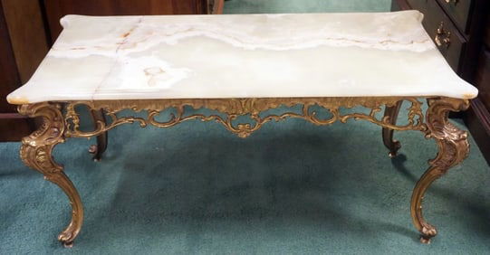 FANCY CAST BRASS AND ONYX TABLE