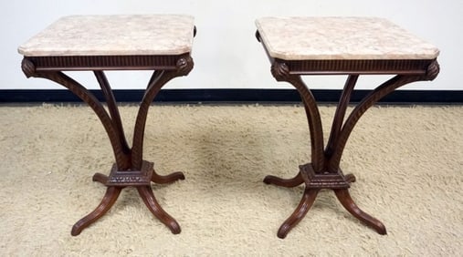 MAHOGANY MARBLE TOP TABLES