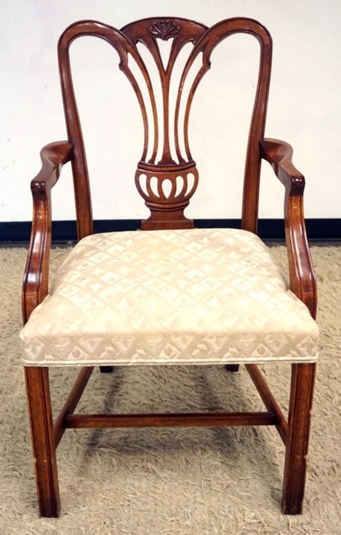 BEVAN FUNNELL LTD ARM CHAIR: BEVAN FUNNELL LTD CHIPPENDALE STYLE ARM CHAIR, APPROXIMATELY 23 IN X 23 IN X 39 IN H