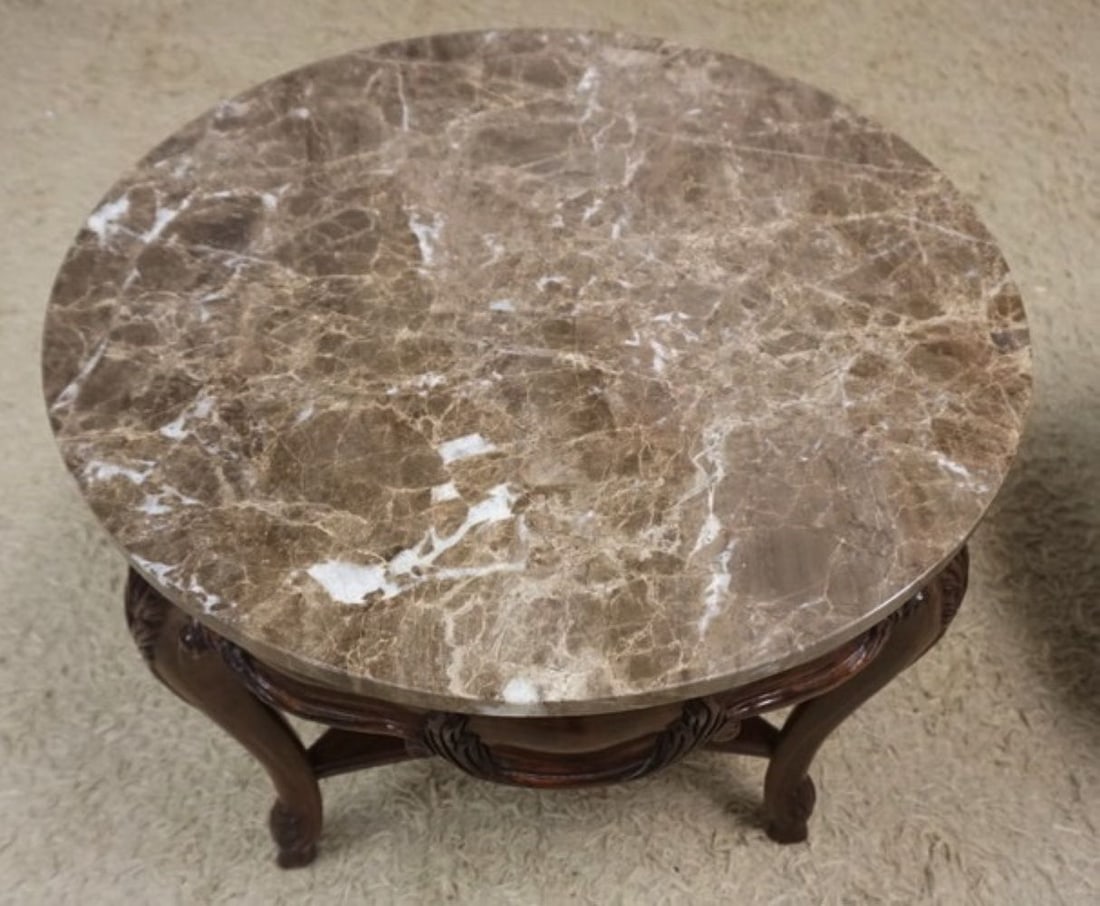 ROUND MARBLE TOP LAMP TABLES (1 of 3)