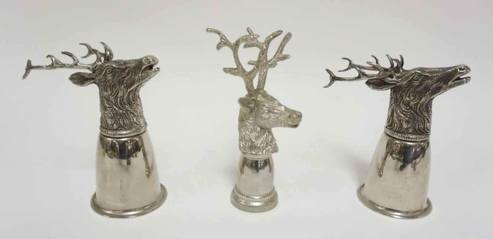 SILVER PLATE STAG HEAD STIRRUP CUPS (1 of 4)