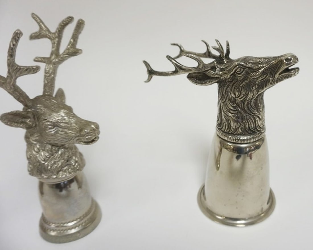SILVER PLATE STAG HEAD STIRRUP CUPS - 2