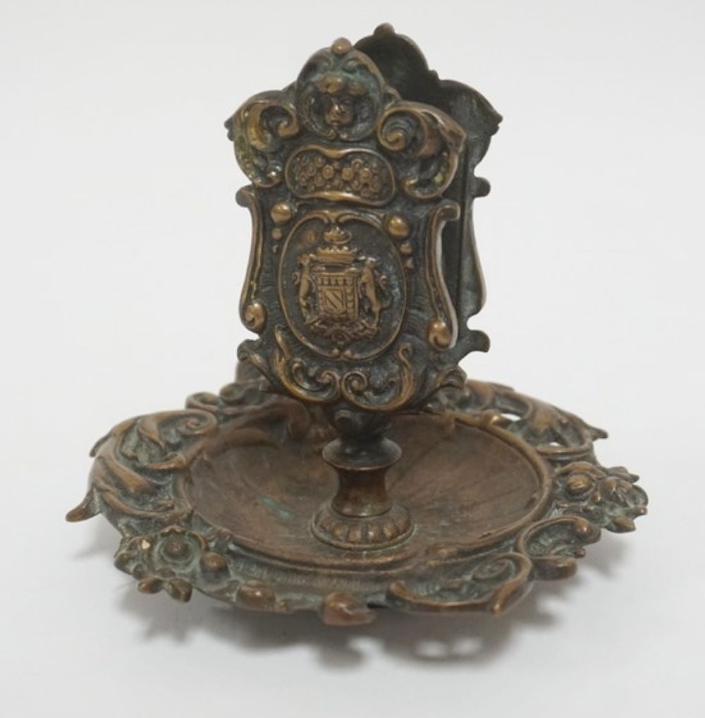 ANTIQUE ORNATE CAST BRASS MATCH HOLDER (1 of 3)
