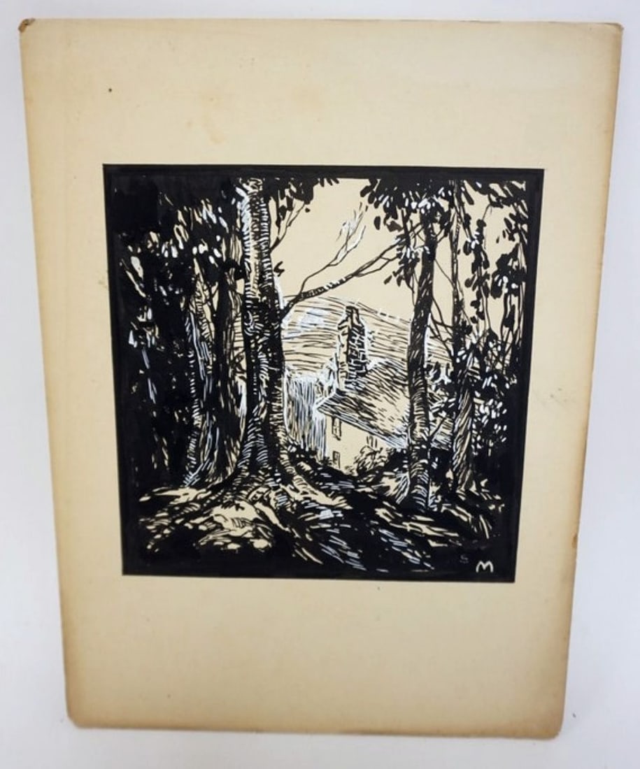 BLACK & WHITE WOOD CUT PRINT (1 of 2)