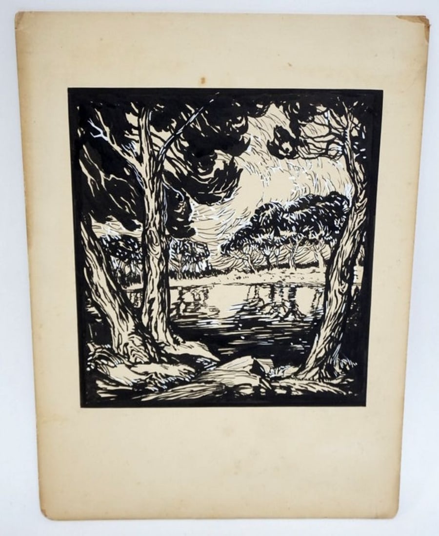 BLACK & WHITE WOOD CUT PRINT (1 of 2)