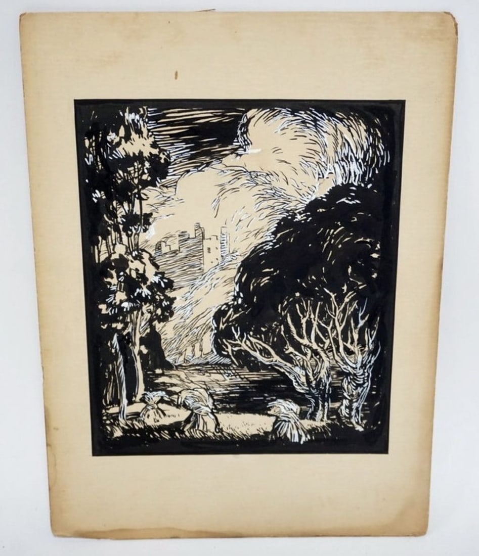 BLACK & WHITE WOOD CUT PRINT (1 of 2)