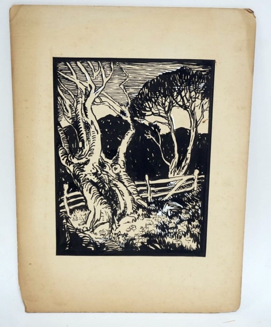 BLACK & WHITE WOOD CUT PRINT (1 of 2)