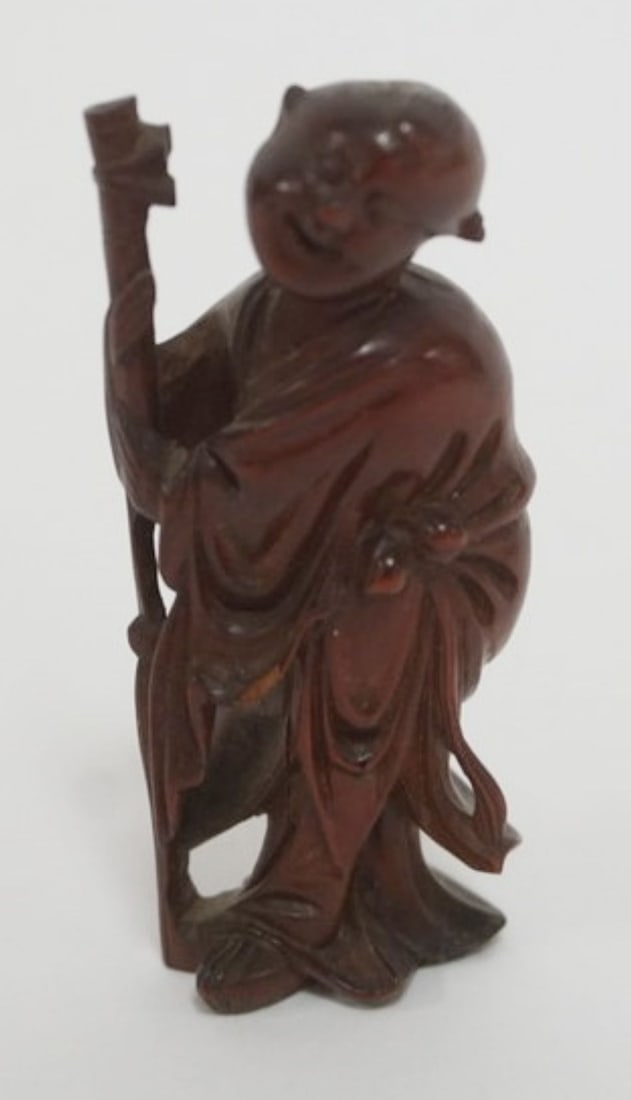 CARVED ASIAN FIGURE: CARVED ASIAN FIGURE OF A MAN, APPROXIMATELY 3 1/2 IN H