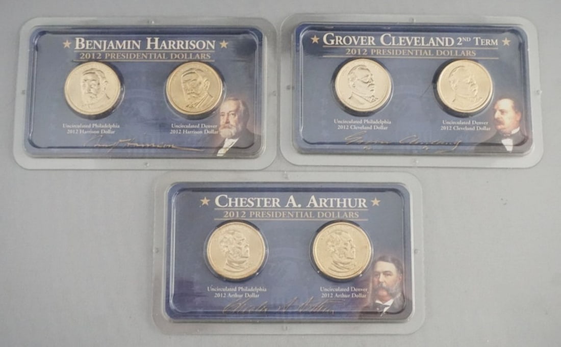 LITTLETON COIN CO.: 3 SETS OF ONE DOLLAR US PHILADELPHIA AND DENVER UNCIRCULATED PRESIDENTIAL COINS 2012
