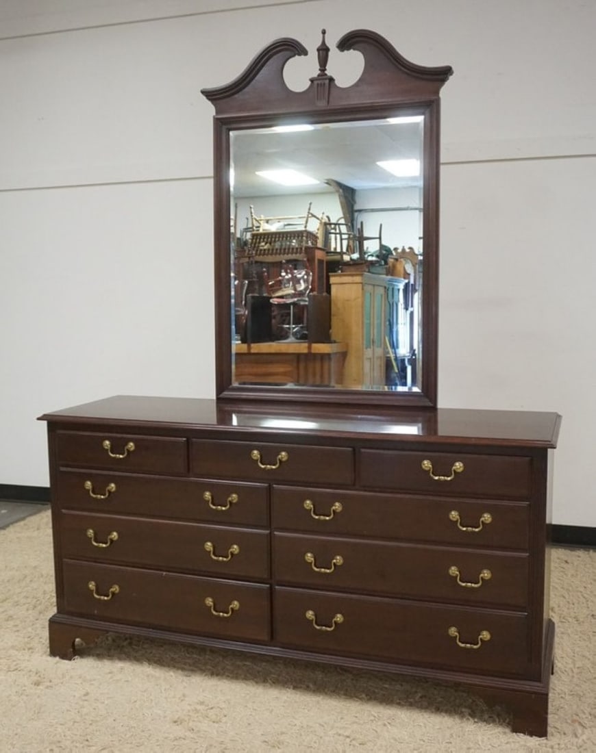 ETHAN ALLEN CHERRY LOW CHEST WITH MIRROR (1 of 6)