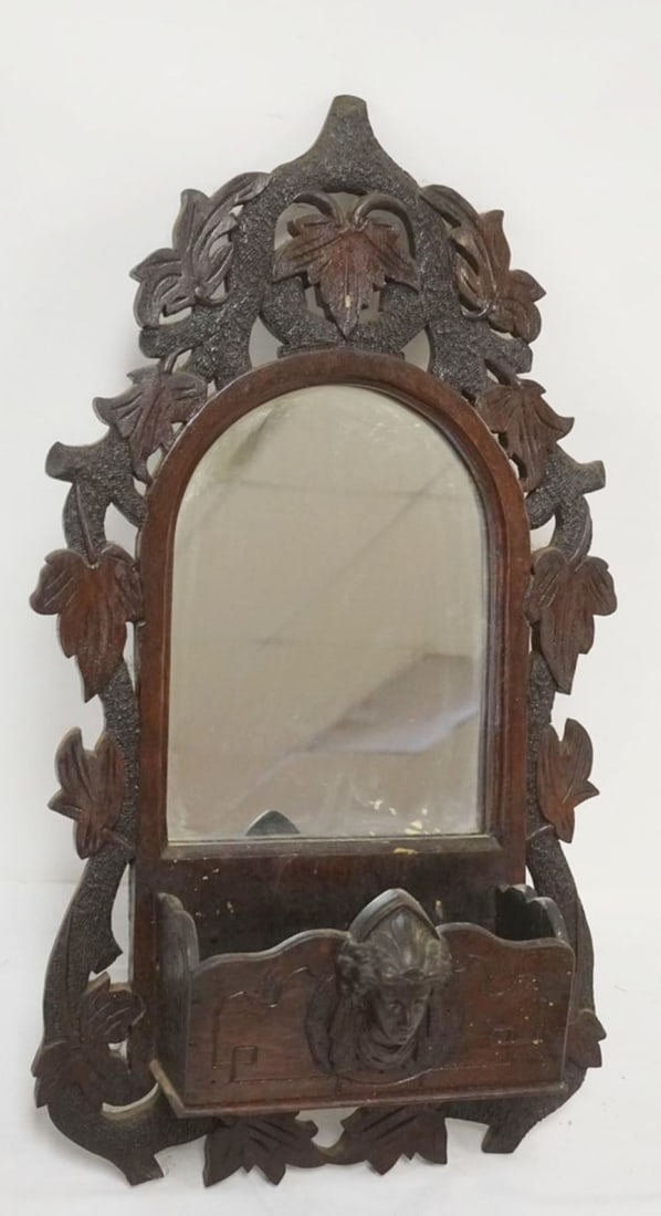 ANTIQUE WALNUT CARVED HANGING MIRROR (1 of 3)